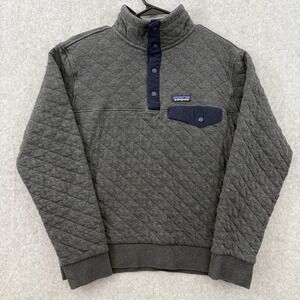 Patagonia Sweater Womens Medium Gray Organic Cotton Diamond Quilt Snap Pullover